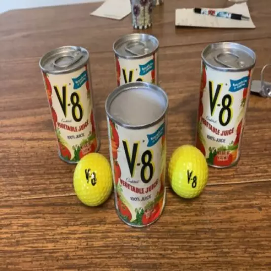 V-8 Juice 2 Golf Balls Sealed in Mini Can Pull Tab Ring Promotional Lot of 4 