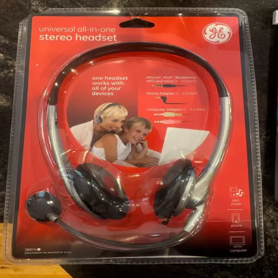 GE 11657 Stereo Headsets Universal All In One Black And Gray NIP