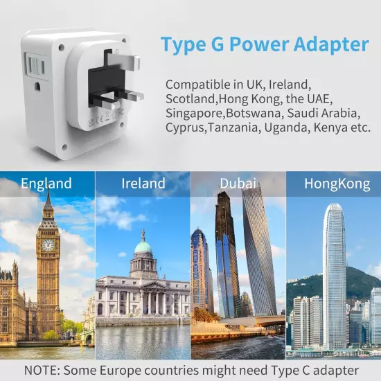 UK Travel Plug Adapter, US to UK Travel Adapter with USB-C, 20W Fast Charging T