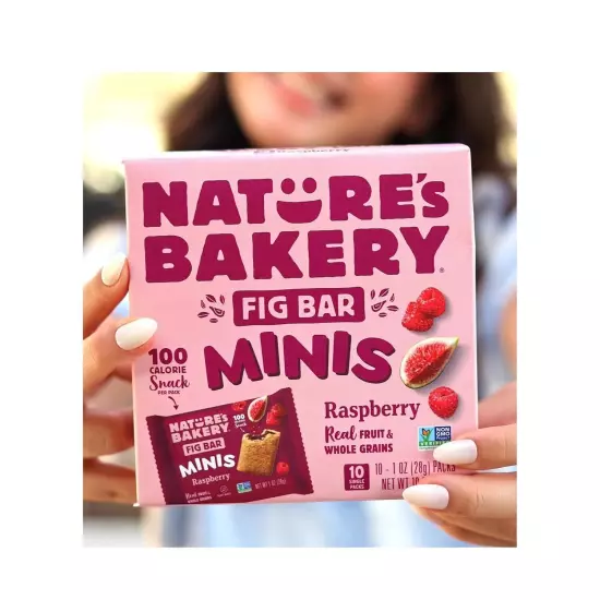 Nature's Bakery Mini Fig Bars, Raspberry, Real Fruit, Vegan, Kosher, Box of 60