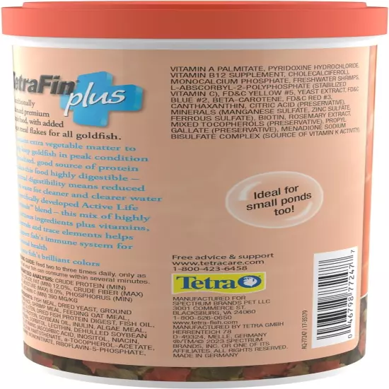 Tetrafin plus Goldfish Flakes 7.06 Ounces, Balanced Diet, with Algae to Promote 