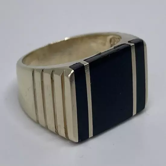 Synthetic Onyx Gent's Stone Ring 10K Yellow Gold 7.9g Size:9.5 (GAL145613)