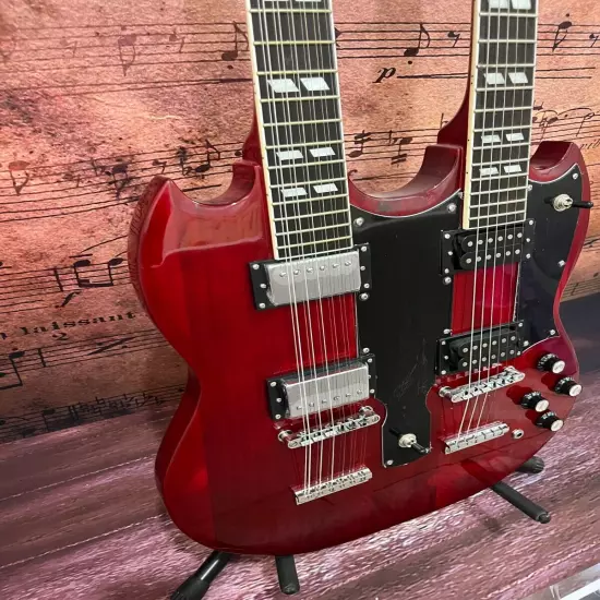 Factory customization electric guitar SG double neck 12+6 strings hot sale