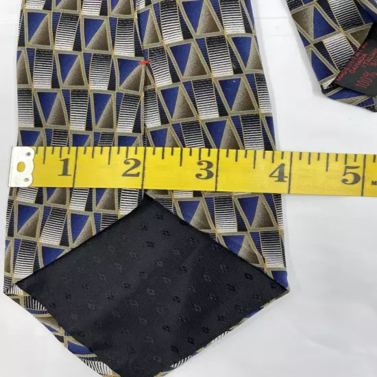 Polo Ralph Lauren Blue Beige Geometric Necktie Silk Tie 4" x 56"