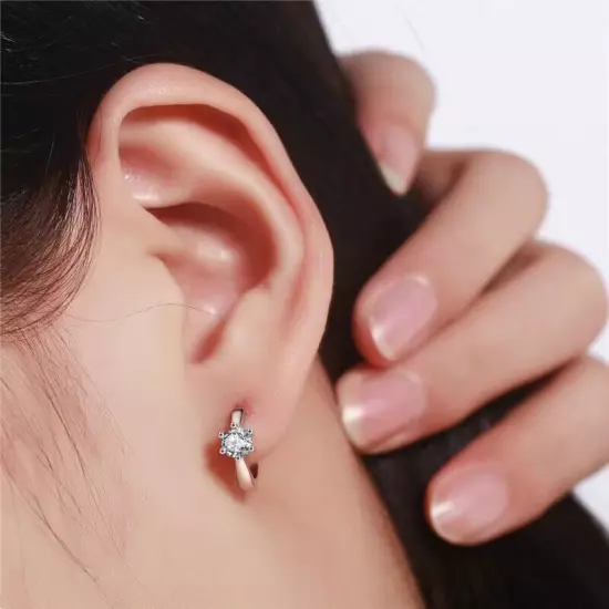 925 Silver Crystal Huggie Earrings For Womens Jewelry Accessories Wedding Bridal