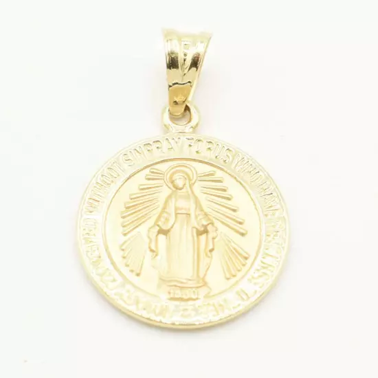 1" Round Textured Miraculous Mary Pendant Real 10K Yellow Gold