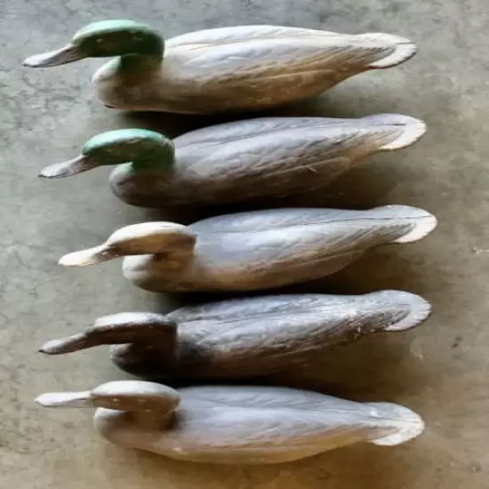 Decoy Ducks 5 Mallard And Drake Vintage. 1221