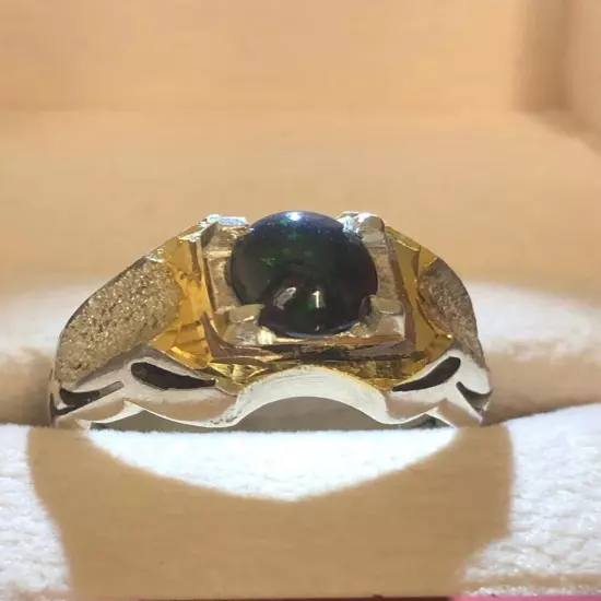 African Fire Opal Ring Men Silver 925,Royal,Rare,Luxuryخاتم اوبال افريقي فاير