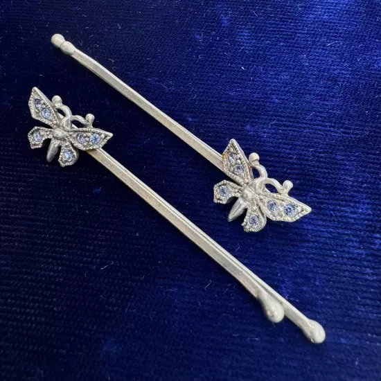 Vintage Sterling Silver & Enamel Butterfly Bobby Pins (Set of 4)