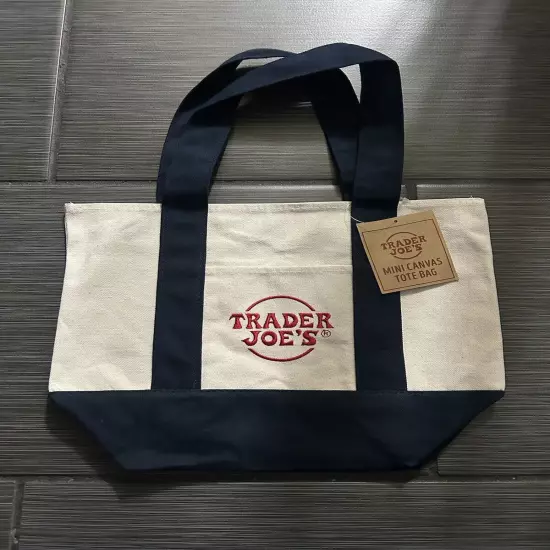 NEW Limited Edition Trader Joe's Mini Canvas Tote Bag - Navy Blue FAST SHIPPING✅