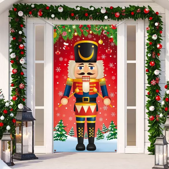 Christmas Door Cover Nutcracker Door Decor Merry Christmas Door Cover Holiday...