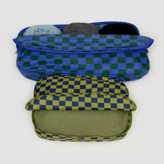 NEW! Baggu *LARGE* PACKING CUBE SET in “Jewel Checks” — Washable Recycled Nylon