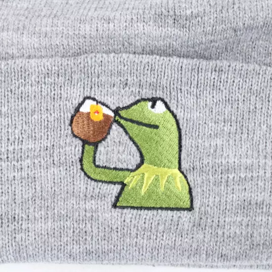 Unbranded Kermit Sipping Tea Embroidered Beanies in Grey & in Red (OS) Lot of 50