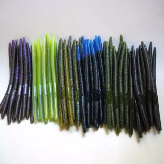 60 pk 5" Senko style Soft Plastic Bass Worms- 6 COLORS/10 EACH- SCENT & SALT-USA