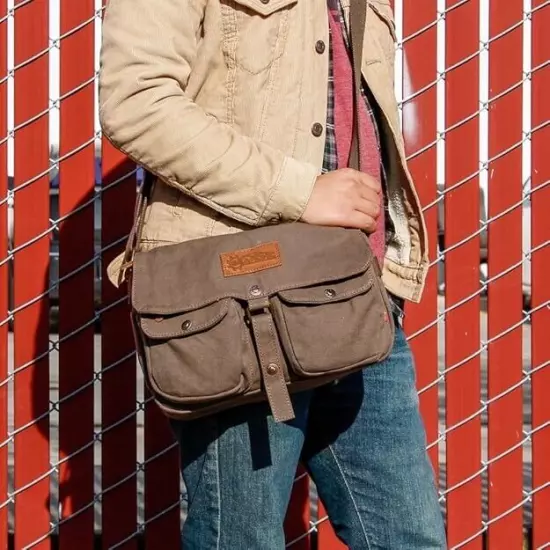 Gearonic Messenger Bag Brown Canvas Commuter Travel Shoulder Crossbody Field Bag