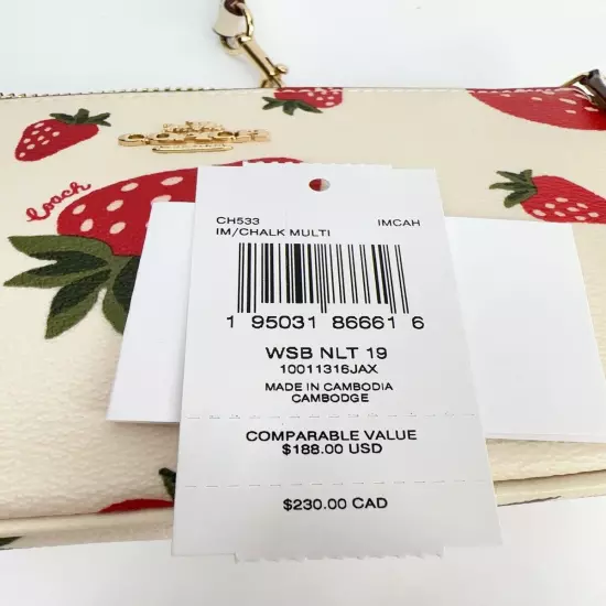 NWT Coach Nolita 19 With Wild Strawberry Print CH533 + Free Chain