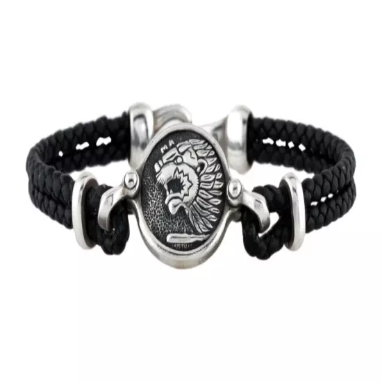 DAVID YURMAN SILVER LEATHER MENS PETRVS LION AMULET BRACELET