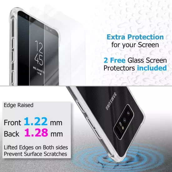 Case 2x Tempered Glass for Samsung Galaxy NOTE 8 Protection Cover TPU Silicone