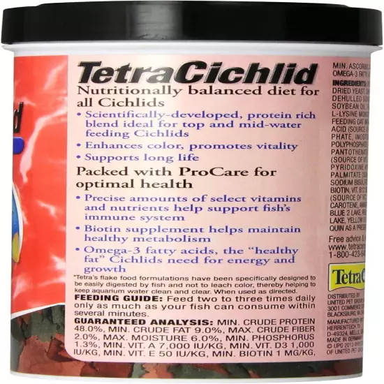 TetraCichlid Cichlid Flakes 2.82 oz, Fish Food, Clear Water Advanced Form