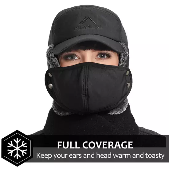 Men Winter Ear Flap Trapper Hat Face Mask Fur Aviator Thermal Warm Snow Ski Cap