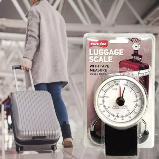 Luggage Scale 35kg 80lb Suitcase Travel Fishing Compact Weighing 1M Tape Measur