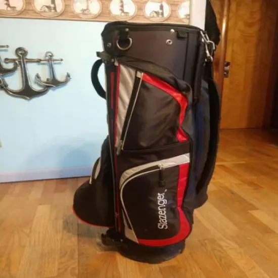 Slazenger Golf Stand Bag, 14 Dividers, Black w/ Red & Grey Trim 8 Zipper Comp