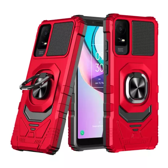 For TCL ION X / ION V Case Shockproof Ring Stand Phone Cover w/ Tempered Glass