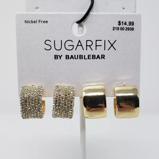 NWT Sugarfix by Baublebar Gold-Tone Lot of 7 Earrings Hoop Cuff Pearl Rhinestone