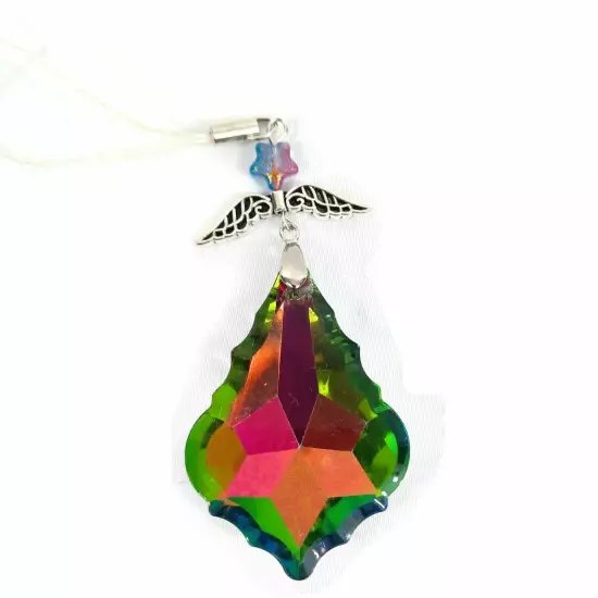 Tibetan Silver Pendant With Wing & Faceted Rainbow Crystal Jewel CellPhone Charm