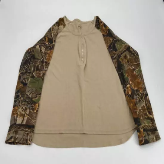 Cabela's Women's Size XL Seclusion 3D Camouflage Sleeve Knit Casual Shirt V Neck