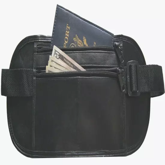 Black LEATHER FANNY BAG Waist Safe Money Belt Holder Bag