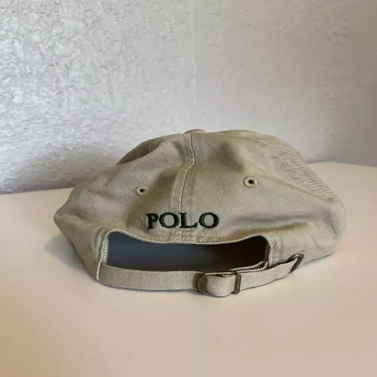 VINTAGE Polo Sport Hat Cap Mens Strap Back Tan Green Pony Logo Ralph Lauren 90s