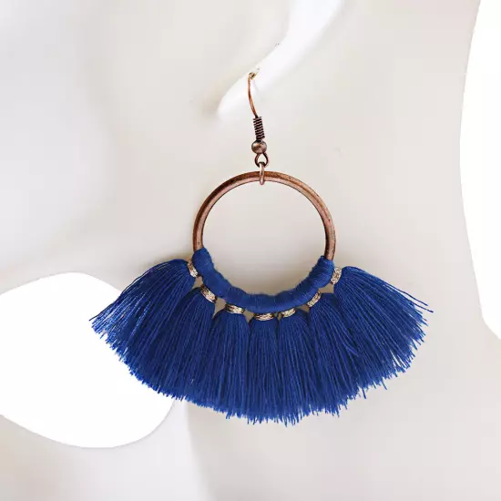 Fashion Women Bohemian Earrings Long Tassel Fringe Drop Dangle Ear Stud Jewelry