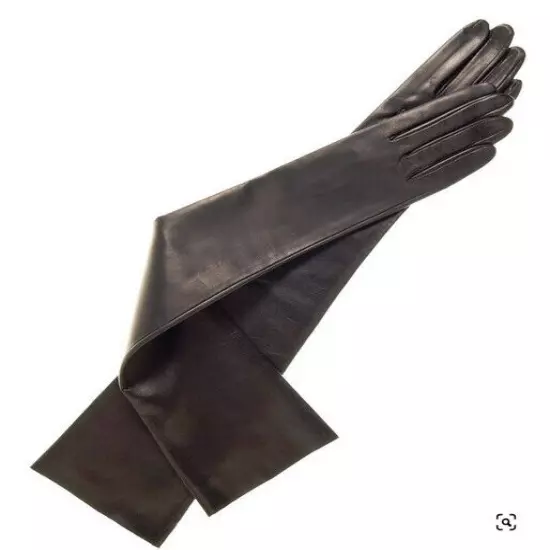 Fratelli Orsini 22" Size 8 Italian Black Leather Opera Gloves Unlined Ex Cond