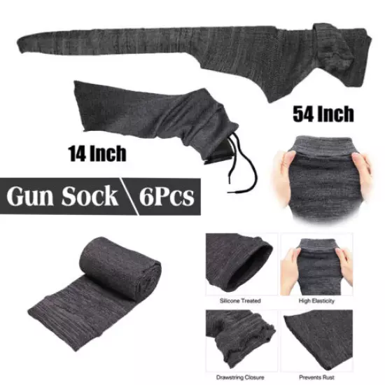 6 Pcs Silicone Treated Cover Gun Sock Protection Storge Sleeve Up To 54" Gray US