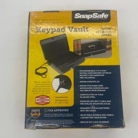 SnapSafe 75432 Black 20Ga Steel Foam Padded Handgun Safe w/Electronic Keypad