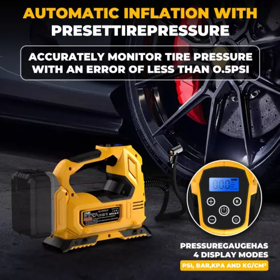 Cordless Tire Inflator Air Compressor for Dewalt 20V Max Battery, 160PSI Portabl