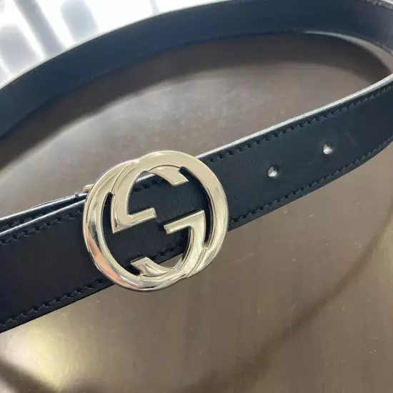 GUCCI GG Buckle Belt Men s Leather Black Made in Italy