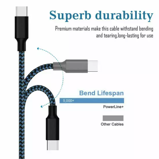 Braided USB C Type-C Fast Charging Data SYNC Charger Cable Cord 1/3/6/10FT LONG