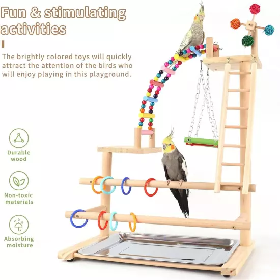 Bird Playground, Perch Stand Parrot Playstand Play Gym Medium, Multi-Color 