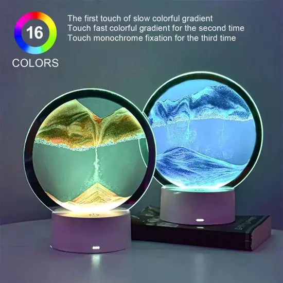 3D Colorful Moving Sand Painting Hourglass Sandscape Led Table Lamp Art Decor