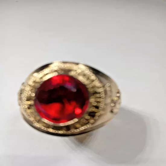 Marine insignia Ring 18KT Yellow Gold red crystal CZ military US made 14 New