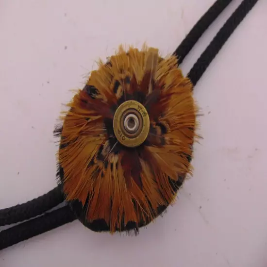 Vintage Men's Bolo Tie Round Shell Casing Feather Motif TU009-12