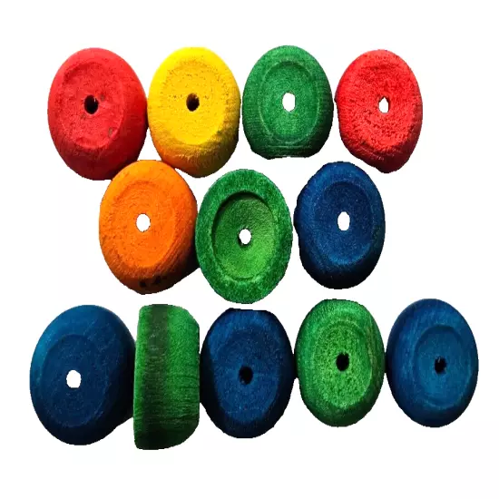 12 PAK COLORFUL 1 1/4" TAPERED WOOD ROUNDS PARROT BIRD TOY CRAFTS PARTS