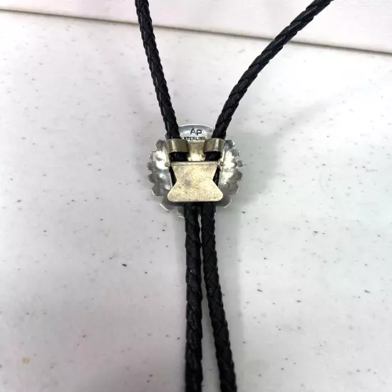 Vintage Silver Navajo Style Bolo Tie Black Onyx Stamped AP Sterling