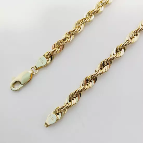 Real 10K Solid Yellow Gold 2mm-5mm Diamond Cut Rope Chain Necklace 16" - 30"