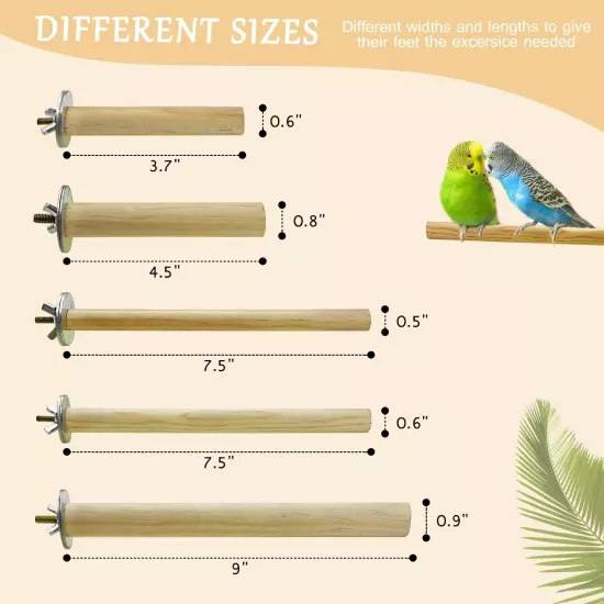 S&X Bird Perch, 5 PCS of Natural Wood Perches with Different Widths and Lengt...