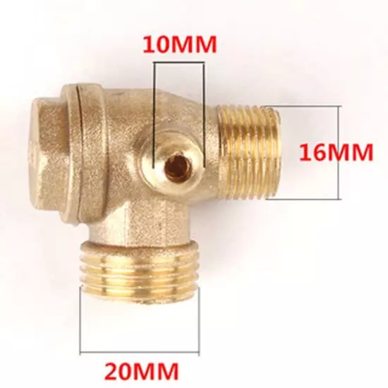 Gold Air Compressor 3-Port Brass Male Threaded Check Valve Connector Tools 1 Pcs