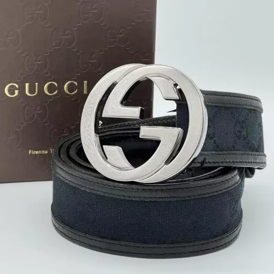 GUCCI Interlocking Belt Ceremonial Silver Black