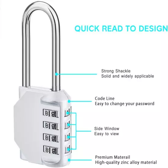 Combination Locker Lock, 4 Digit Outdoor Padlock for Gym, School, Gates, Doors, 